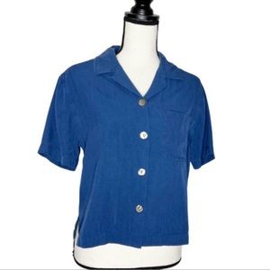 TOMMY BAHAMA Blue Button Down Silk Cropped Short Sleeve Shirt 4/6